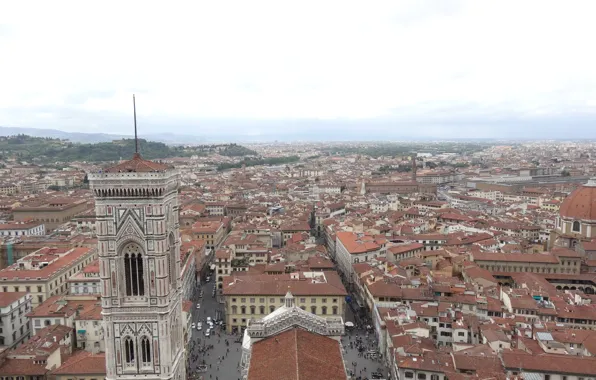 Картинка небо, город, дома, крыши, панорама, вид сверху, италия, флоренция