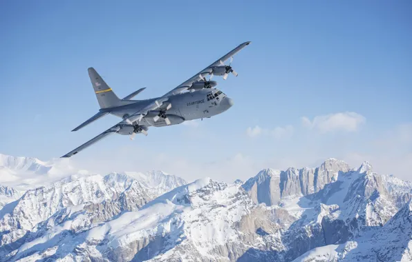 Горы, Самолет, Снег, USAF, C-130 Hercules, C-130, Военно-транспортный, HC-130J Combat King II