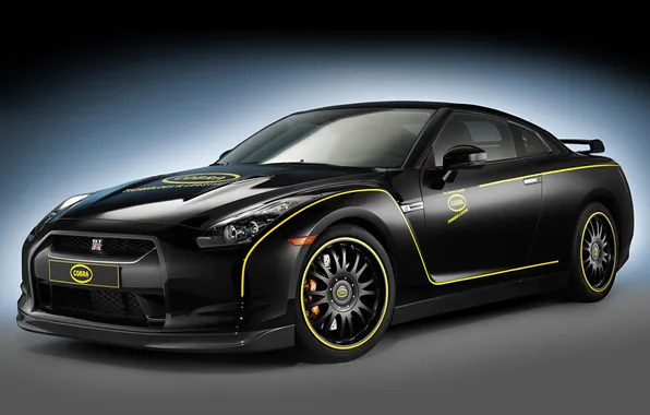 Nissan, GT-R, black, передняя часть, Cobra Technology