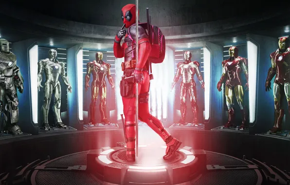 Cinema, gun, pistol, armor, weapon, Deadpool, movie, Iron man