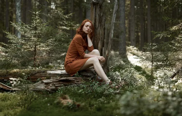 Лес, веснушки, ножки, рыжеволосая, Fiyah Макс, Into the woods