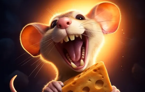 Картинка смех, зубы, рот, мышь, сыр, белая, уши, мордашка
