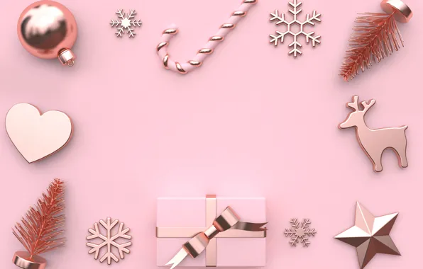 Картинка украшения, фон, розовый, шары, Новый Год, Рождество, Christmas, balls