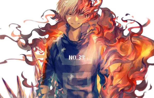 Огонь, аниме, арт, парень, Boku no Hero Academia, Геройская академия