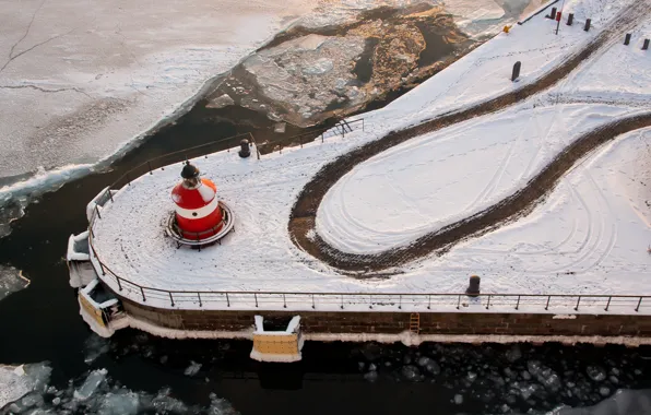 Ice, winter, lighthouse, Denmark, Copenhagen, Langelinie