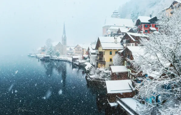 Зима, снег, город, Австрия, поселок
