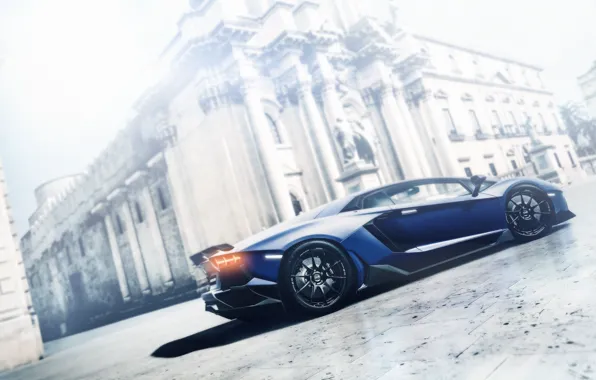 Картинка синий, Lamborghini, профиль, ламборджини, blue, LP700-4, Aventador, авентадор