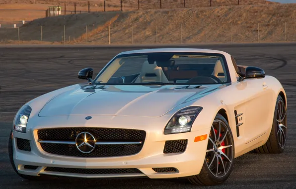 Белый, Roadster, Mercedes-Benz, суперкар, мерс, AMG, SLS