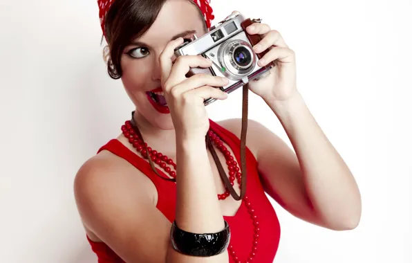 Картинка девушка, ретро, настроение, современный, фотоаппарат, красивая, пин-ап, style