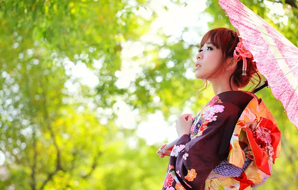 Картинка лицо, зонтик, одежда, кимоно, азиатка