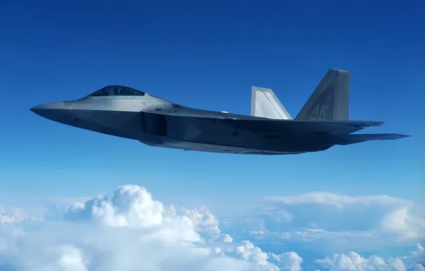 Облака, полет, истребитель, малозаметный, многоцелевой, F-22 Raptor