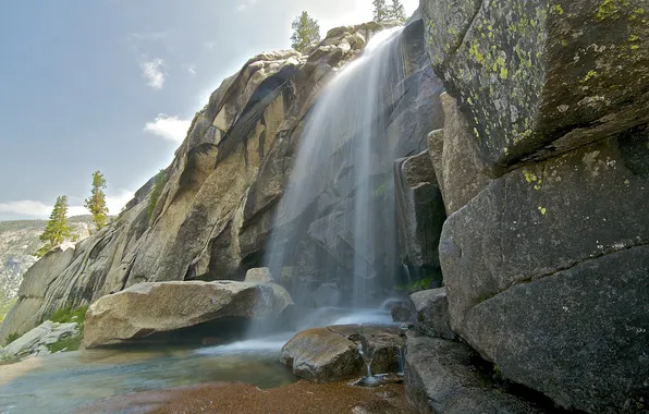 Горы, скалы, водопад, США, Yosemite National Park, Сьерра-Невада