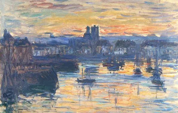 Картинка картина, городской пейзаж, Клод Моне, Порт Дьеп. Вечер