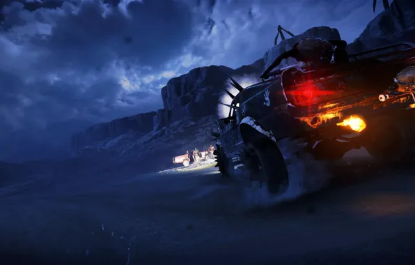 Машина, Фары, Бандиты, Mad Max, Безумный Макс, Пустош