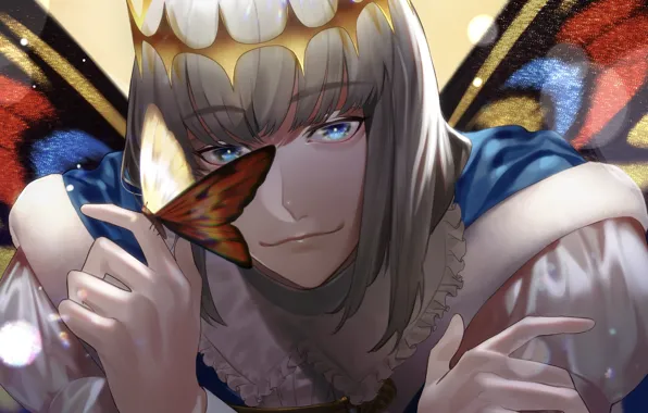 Бабочка, корона, парень, Oberon, Fate / Grand Order, Pretender
