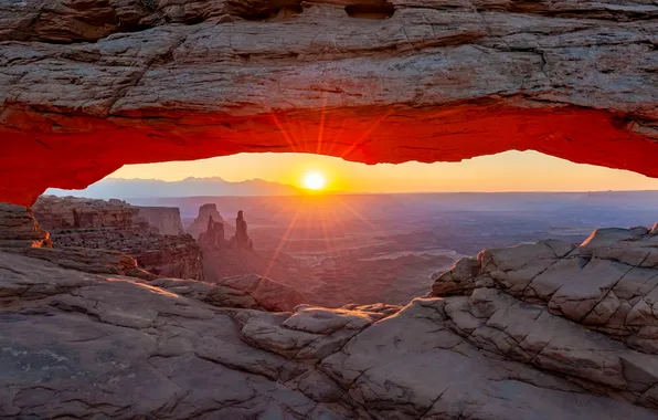 Солнце, США, Арка, Canyonlands National Park, Рассветы и закаты, Парки