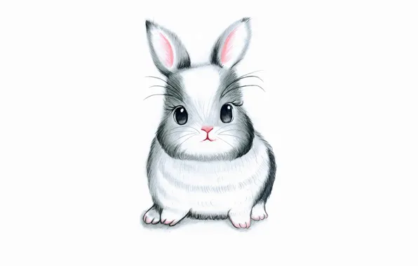 Обои заяц, кролик, белый фон, rabbit, bunny картинки на рабочий стол, раздел живопись - скачать