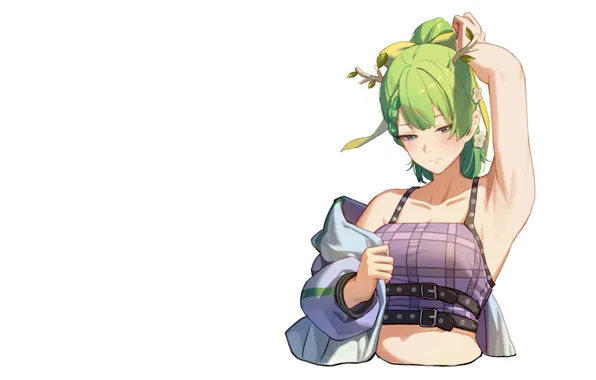 Green, kawaii, girl, anime, babe, cute, green hair, bust