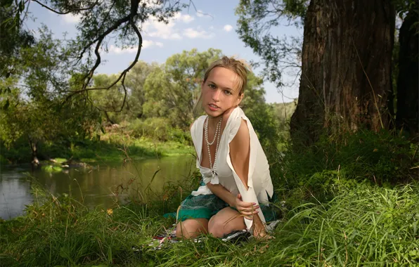 Forest, cleavage, lake, model, gorgeous, photoshoot, posing, beautiful face