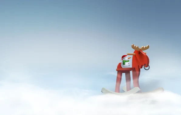 Картинка снег, лошадь, новый год, минимализм, снеговик