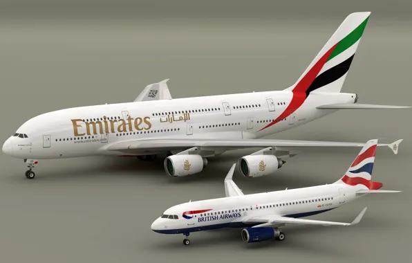 Models, Airbus A320 British Aiways, Airbus A380 Emirates, Blender3D