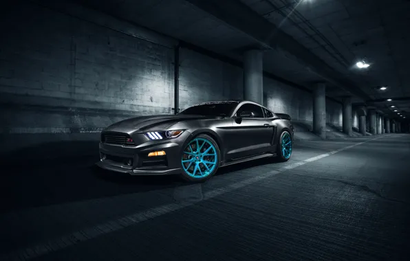 Картинка Mustang, Ford, Blue, Front, Vossen, Wheels, Roush X