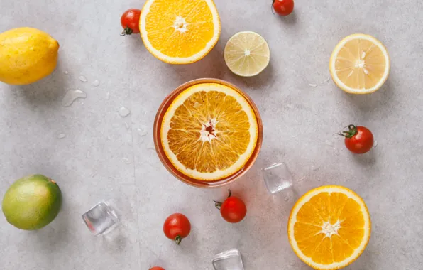 Лимон, лёд, апельсины, лайм, lemon, ice, фрукты, овощи