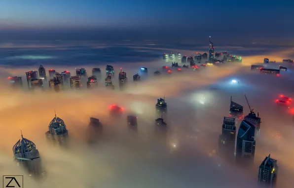 Картинка небо, город, туман, Дубай, Dubai, ОАЭ