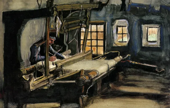 Винсент ван Гог, Watercolors, ткач работает, Weaver 4
