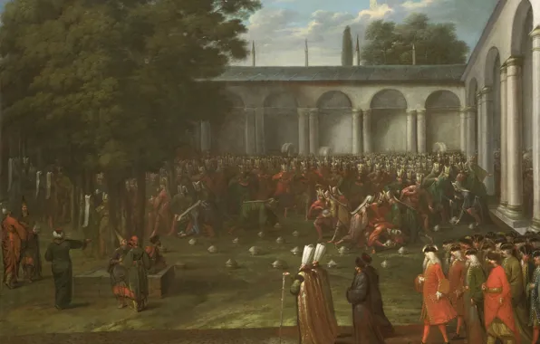 Масло, картина, холст, 1737, Жан Батист Ван Мур, Jean Baptiste Vanmour, Посол идет через второй …