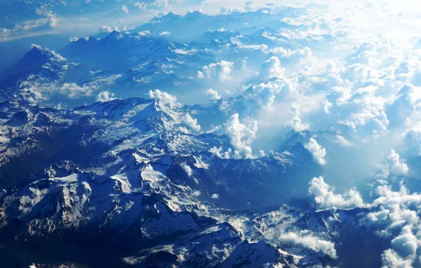 Картинка облака, снег, горы, вершины, Альпы
