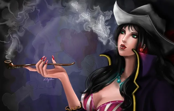 Картинка smoke, woman, cigarette, Hat