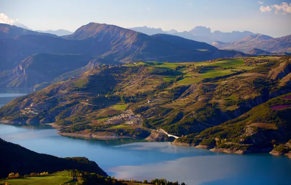 Горы, природа, озеро, Франция, Savines le Lac, Lac de Serre-Ponçon