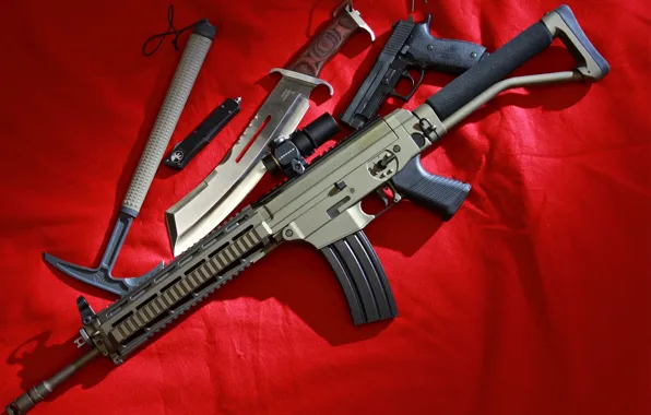 Картинка пистолет, оружие, нож, автомат, Штурмовая винтовка, топорик, SIG 556
