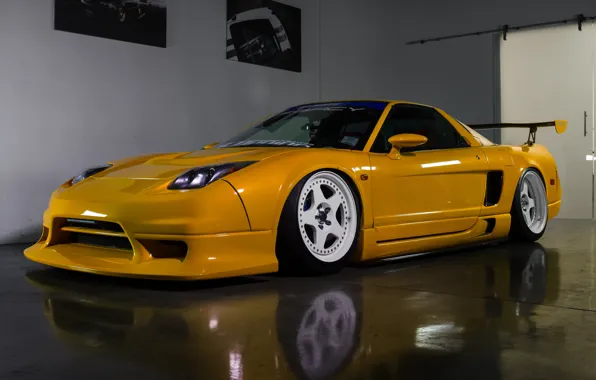 Картинка yellow, Acura, NSX, white. wheels