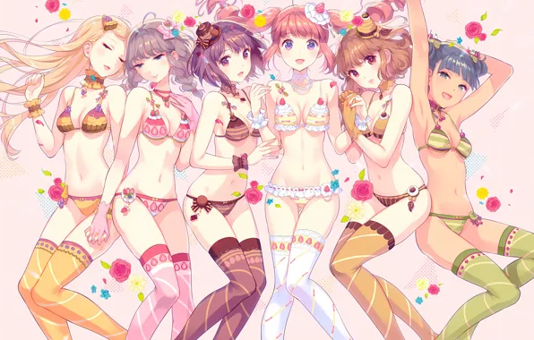 Sexy, lingerie, pantsu, bra, cleavage, panties, thighhighs, pink hair