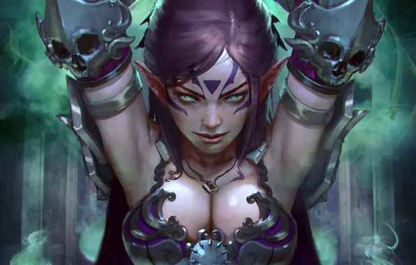 Грудь, девушка, руки, арт, кулон, эльфийка, Dota, Lanaya
