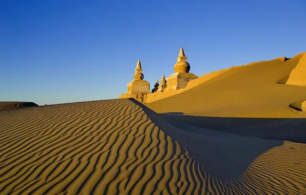 Картинка песок, пустыня, дюны, башни, Пейзаж