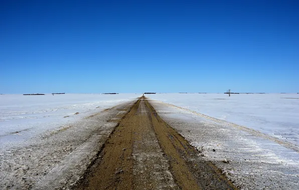 Зима, дорога, поле, пейзаж