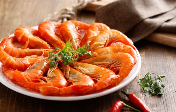 Зелень, креветки, морепродукт