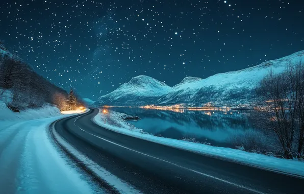 Небо, звезды, пейзаж, горы, ночь, природа, вершины, ночное небо