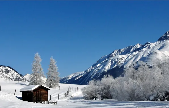 Картинка зима, дорога, снег, пейзаж, природа, дом
