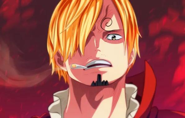 Red, One Piece, pirate, smoke, man, cigarette, face, blond