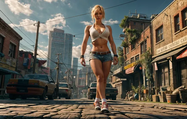 Девушка, улица, Cammy, Street Fighter, изображение сгенерировано ИИ