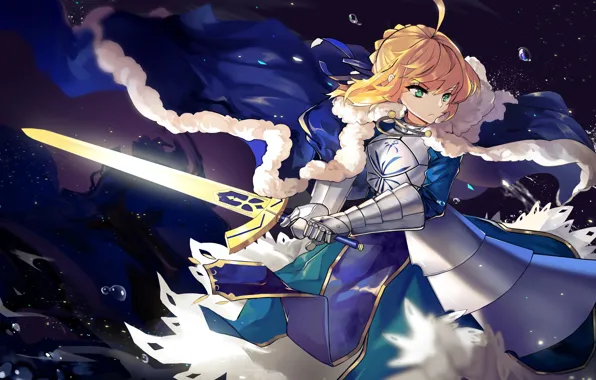 Девушка, меч, серьёзная, сейбер, Судьба ночь схватки, Fate / Stay Night