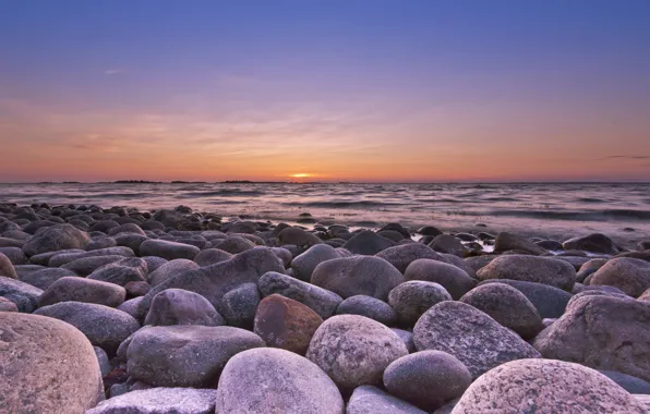 Море, закат, камни, побережье, Финляндия, Finland, Hanko