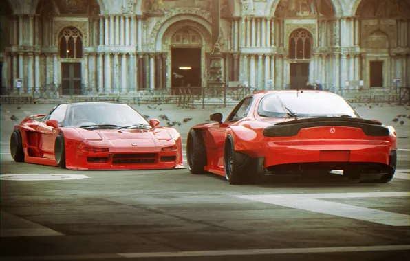 Красный, Авто, Машина, Mazda, Honda, RX-7, NSX, Mazda RX7