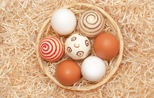 Корзина, яйца, Пасха, Easter, eggs, Holidays