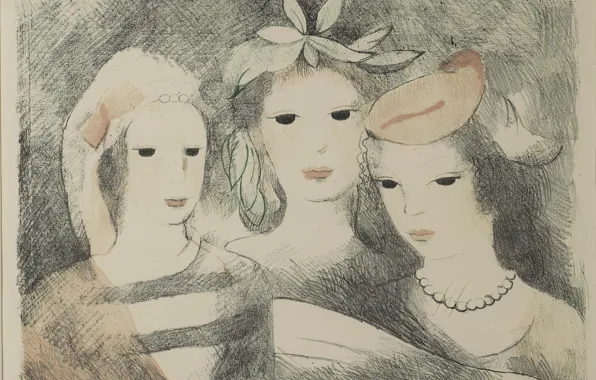 Картинка цветы, бусы, три девушки, Пение, Модерн, Мари Лорансен
