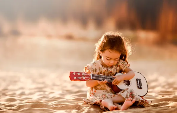 Картинка песок, гитара, девочка, Tunes From My Soul